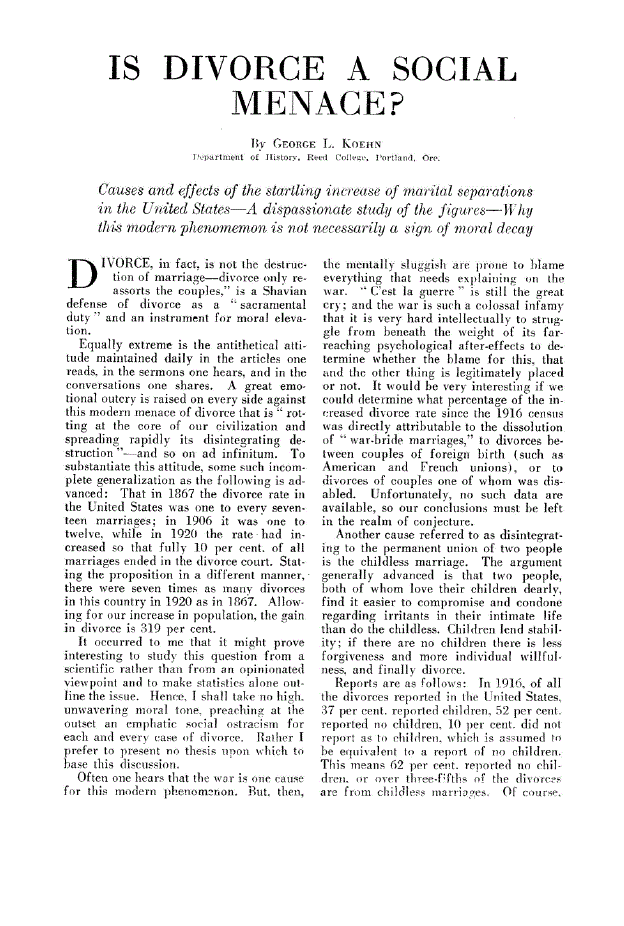 First page of Is Divorce a Social Menace?