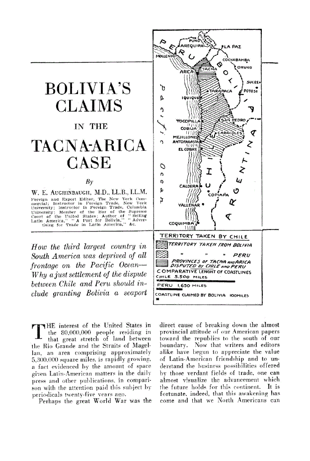 First page of Bolivia’s Claims in the Tacna-Arica Case