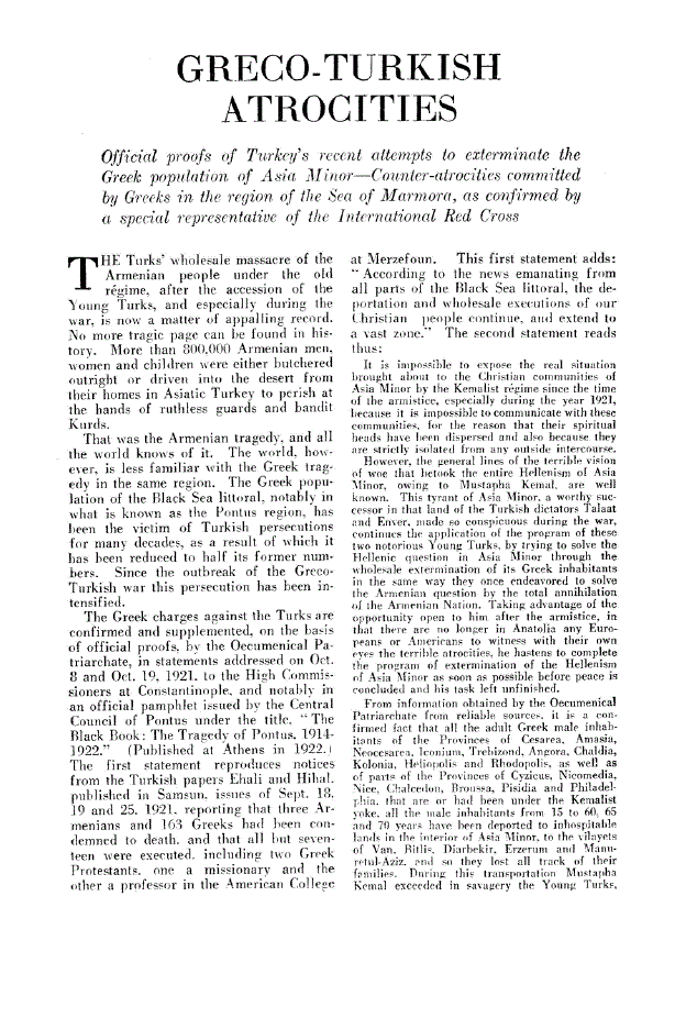 First page of Greco-Turkish Atrocities