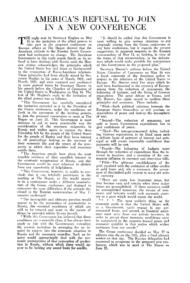 First page of America’s Refusal to Join in a New Conference