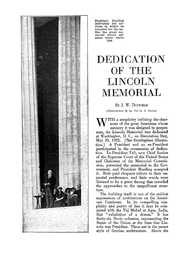 First page of Dedication of the Lincoln Memorial