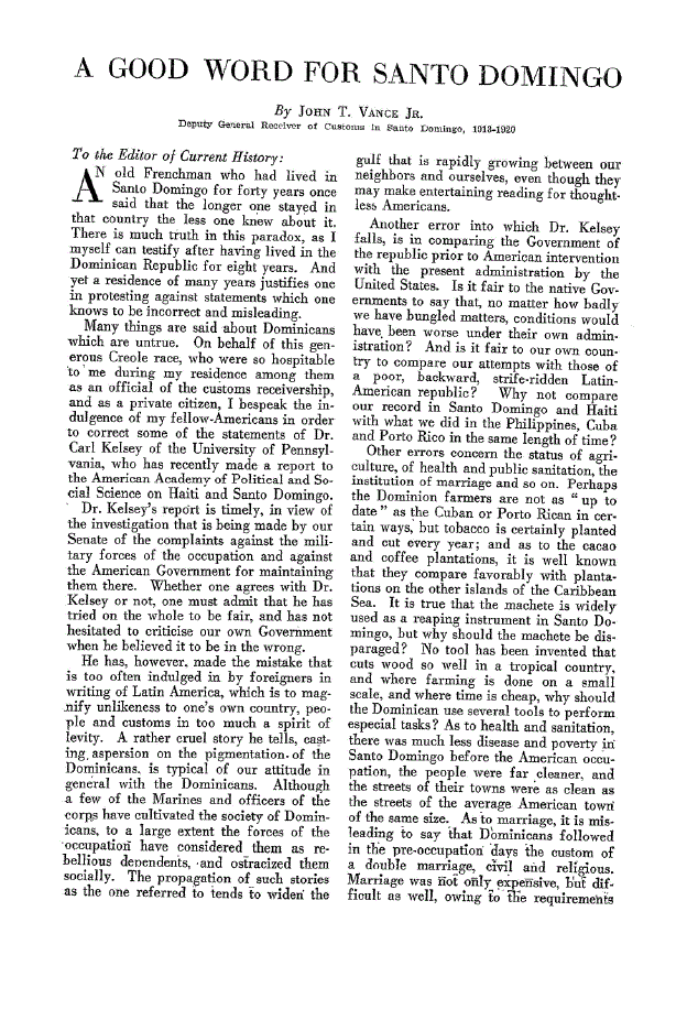 First page of A Good Word for Santo Domingo