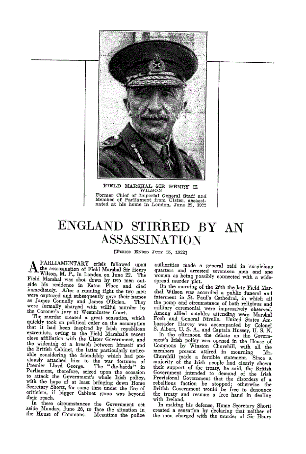 First page of England Stirred by an Assassination
