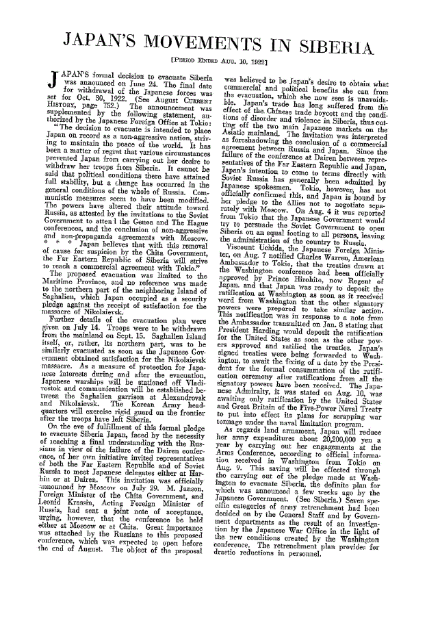 First page of Japan’s Movements in Siberia