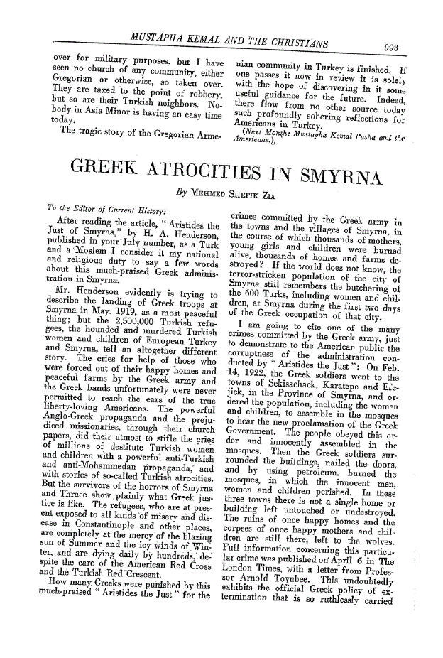 First page of Greek Atrocities in Smyrna