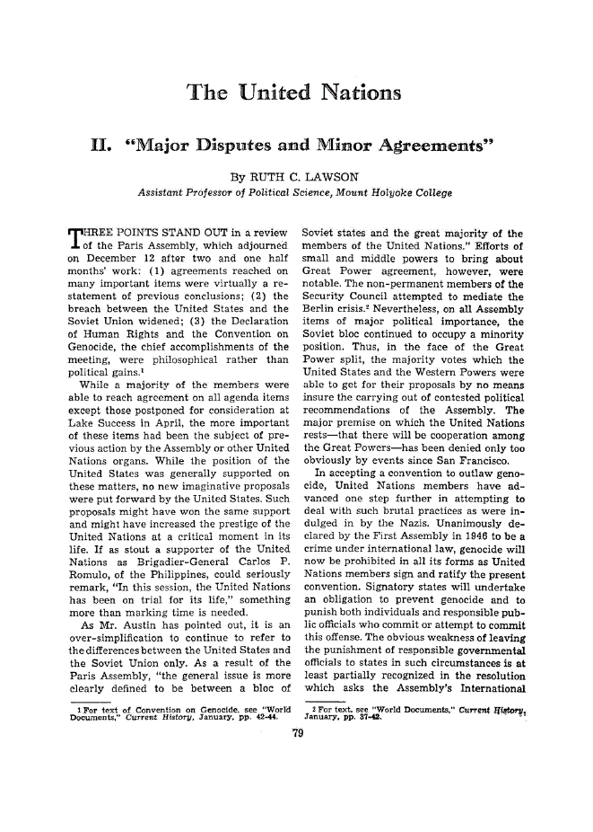 First page of The United Nations<subtitle>II. “Major Disputes and Minor Agreements”</subtitle>