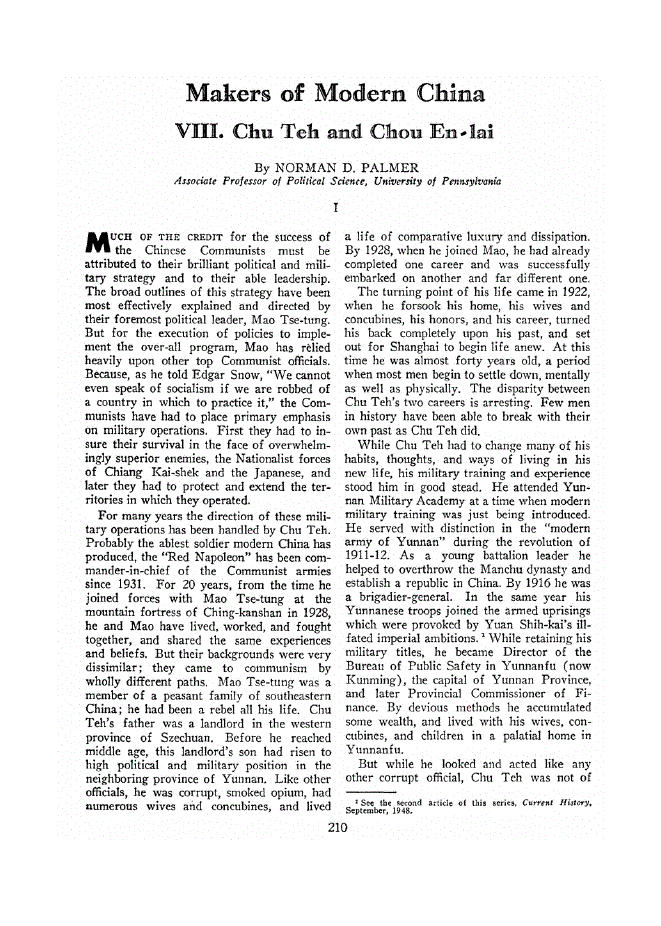 First page of Makers of Modern China<subtitle>VIII. Chu Teh and Chou En-lai</subtitle>