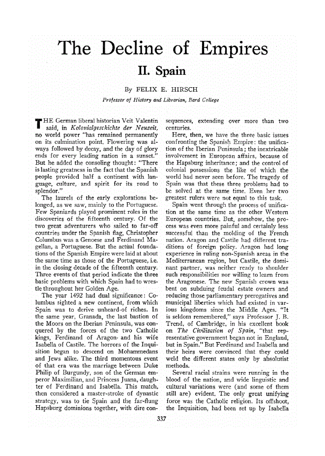 First page of The Decline of Empires<subtitle>II. Spain</subtitle>