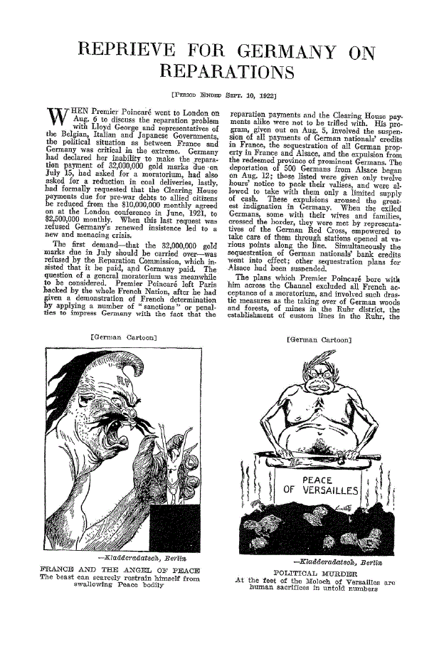 First page of Reprieve for Germany on Reparations