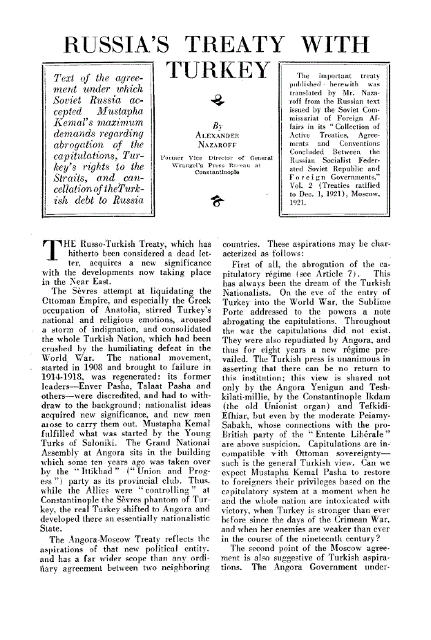 First page of Russia’s Treaty with Turkey