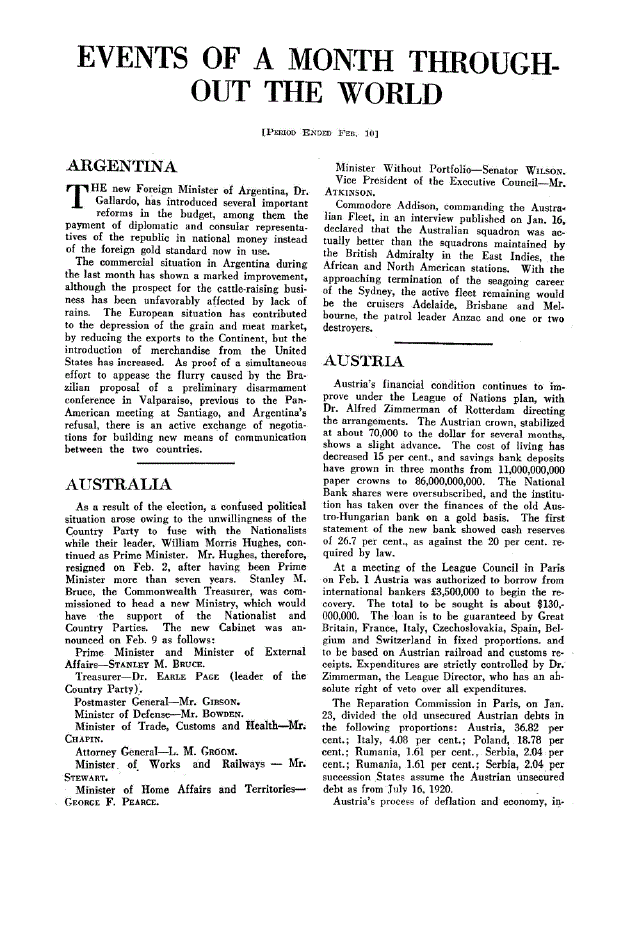 First page of Events of A Month Throughout The World