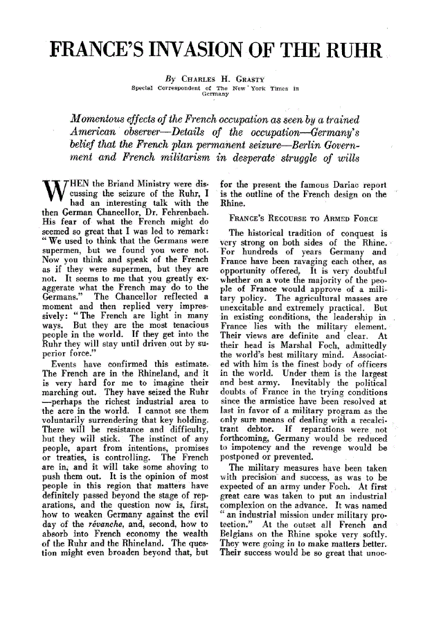 First page of France’s Invasion of The Ruhr