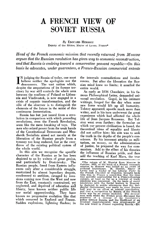 First page of A French View of Soviet Russia