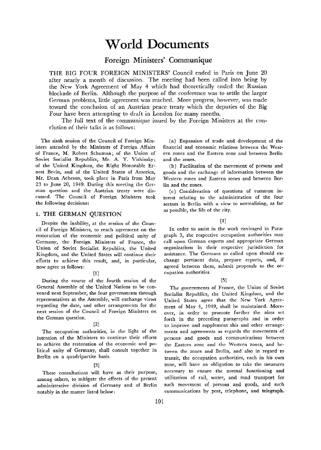 First page of Foreign Ministers’ Communique