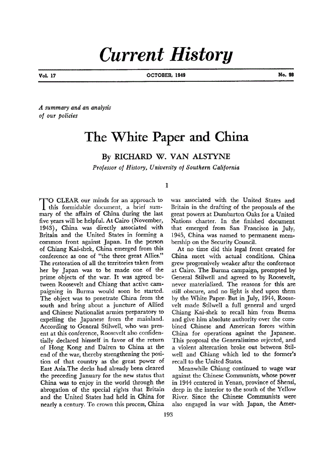 First page of The White Paper and China