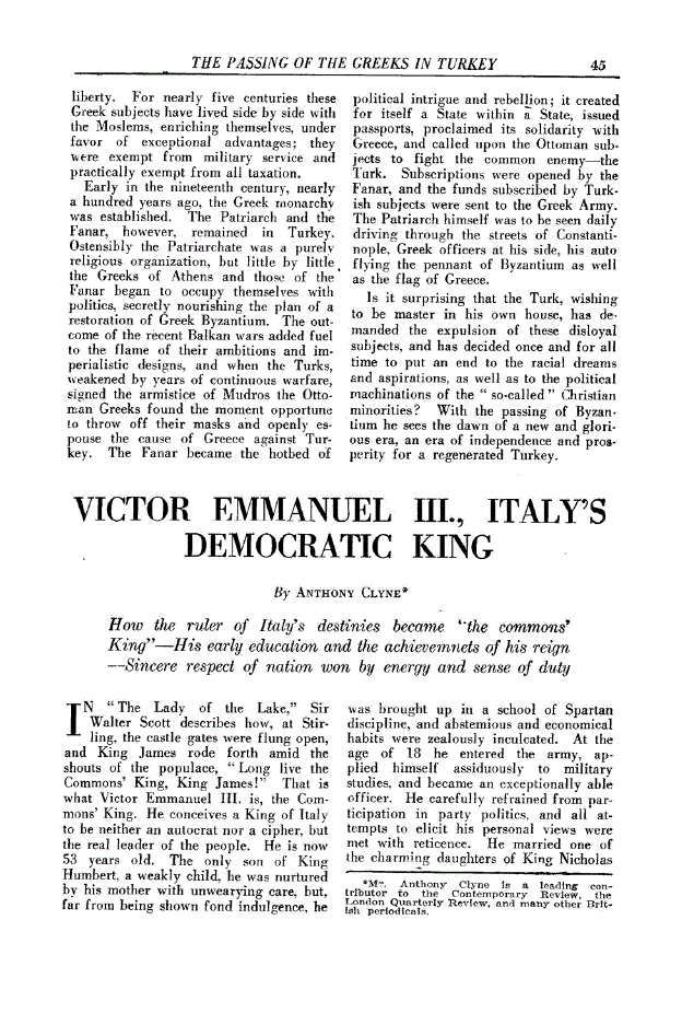 First page of Victor Emmanuel iii., Italy’s Democratic King