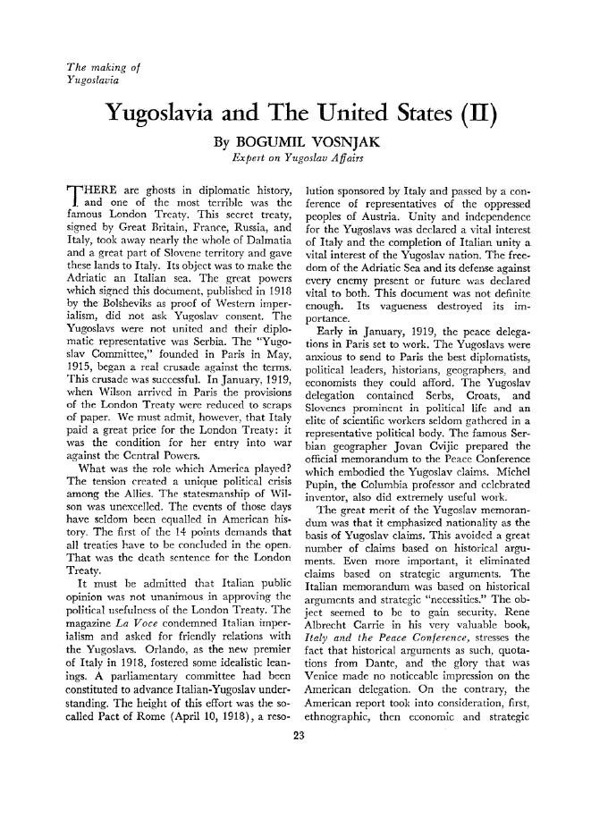 First page of Yugoslavia and the United States (II)