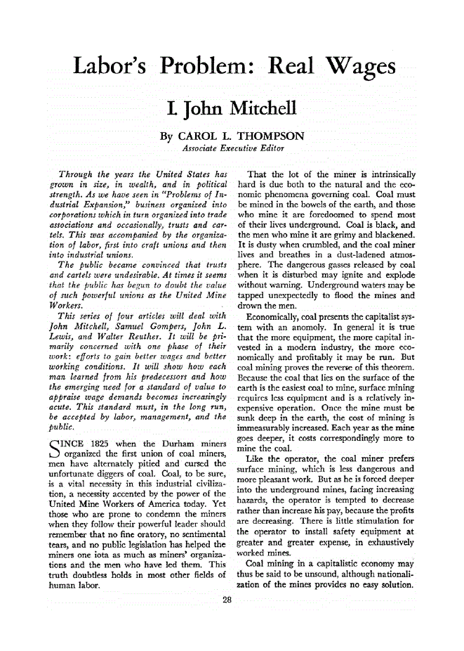 First page of Labor’s Problem: Real Wages<subtitle>I. John Mitchell</subtitle>