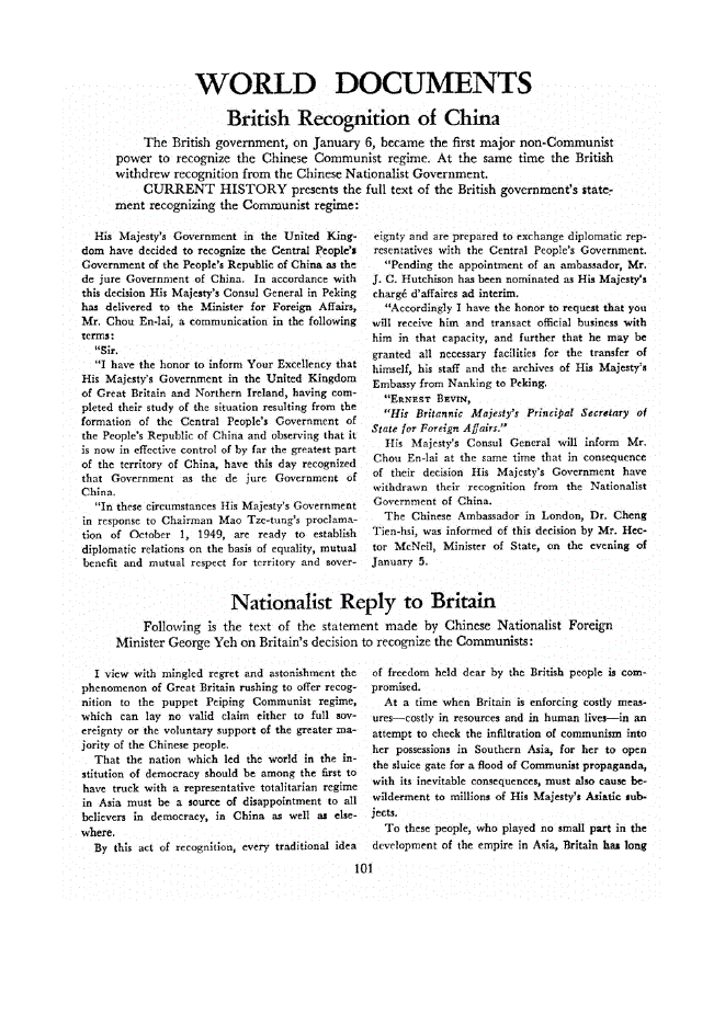 First page of British Recognition of China