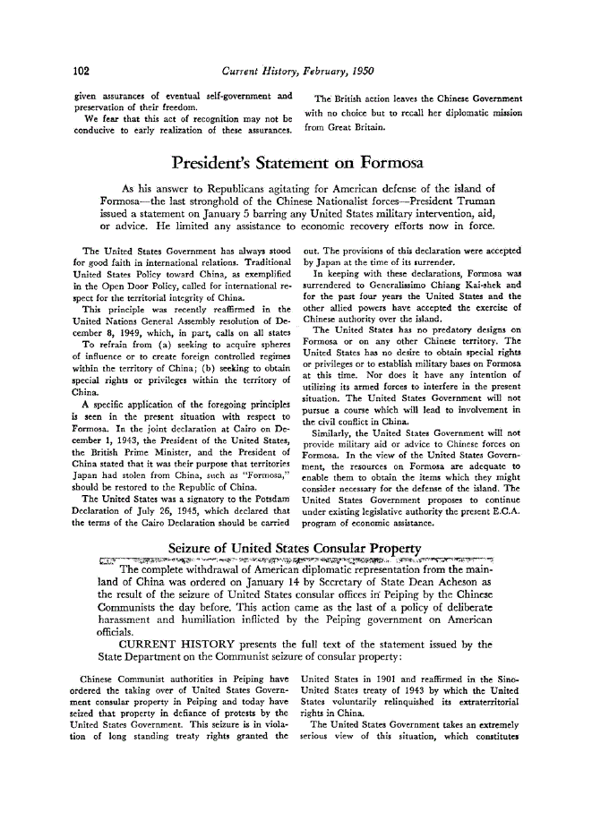 First page of President’s Statement on Formosa