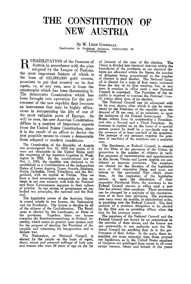 First page of The Constitution of New Austria