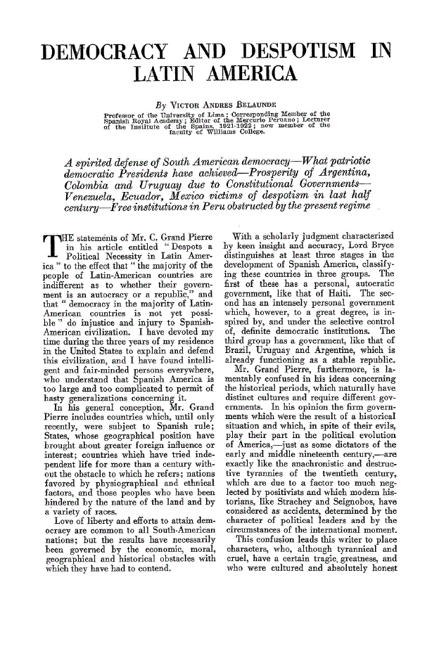 First page of Democracy and Despotism in Latin America