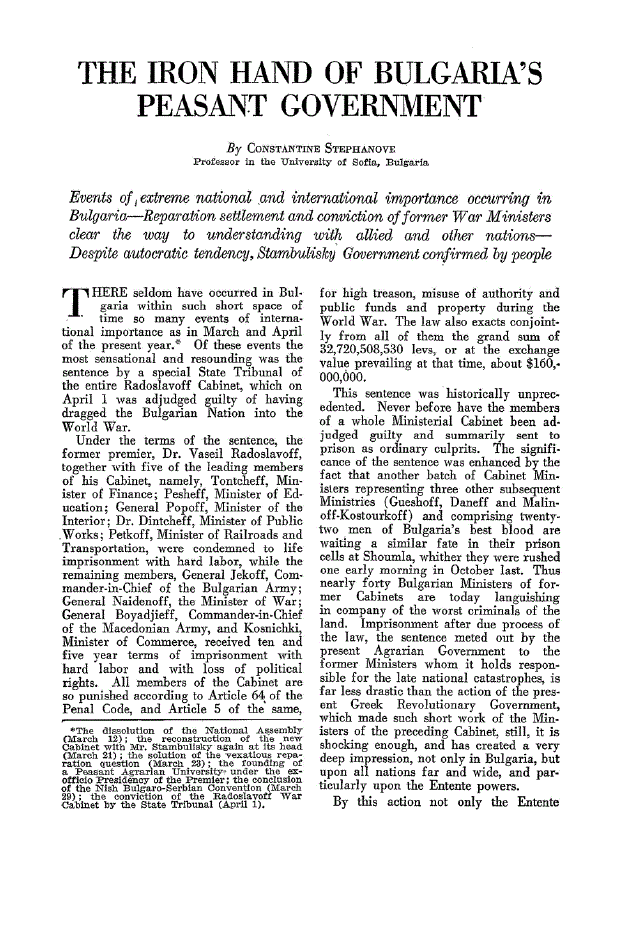 First page of The Iron Hand of Bulgaria’s Peasant Government