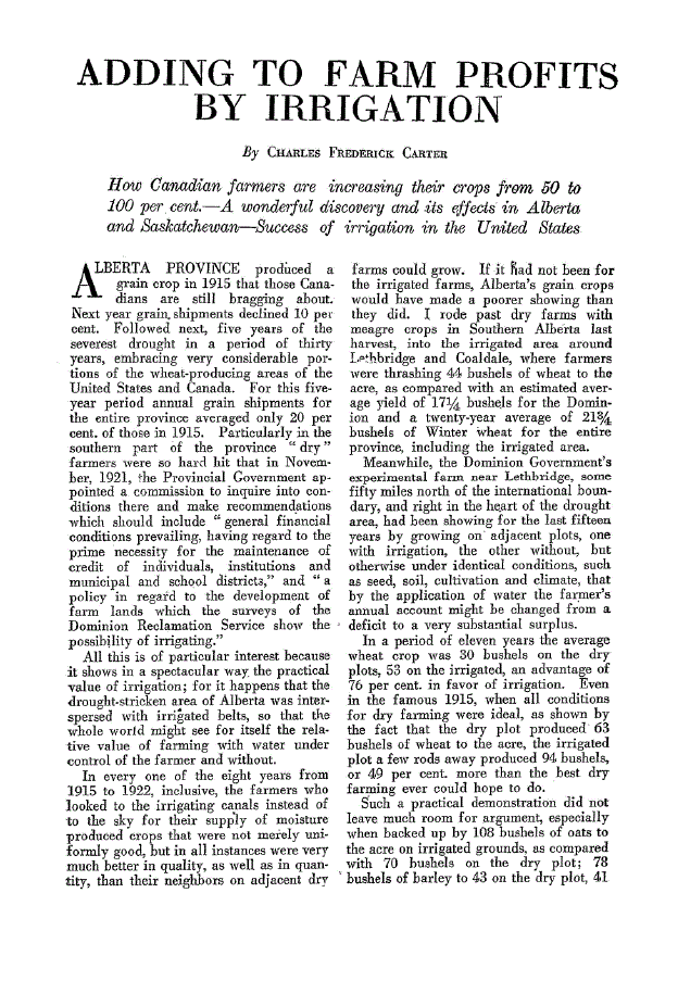 First page of Adding to Farm Profits by Irrigation