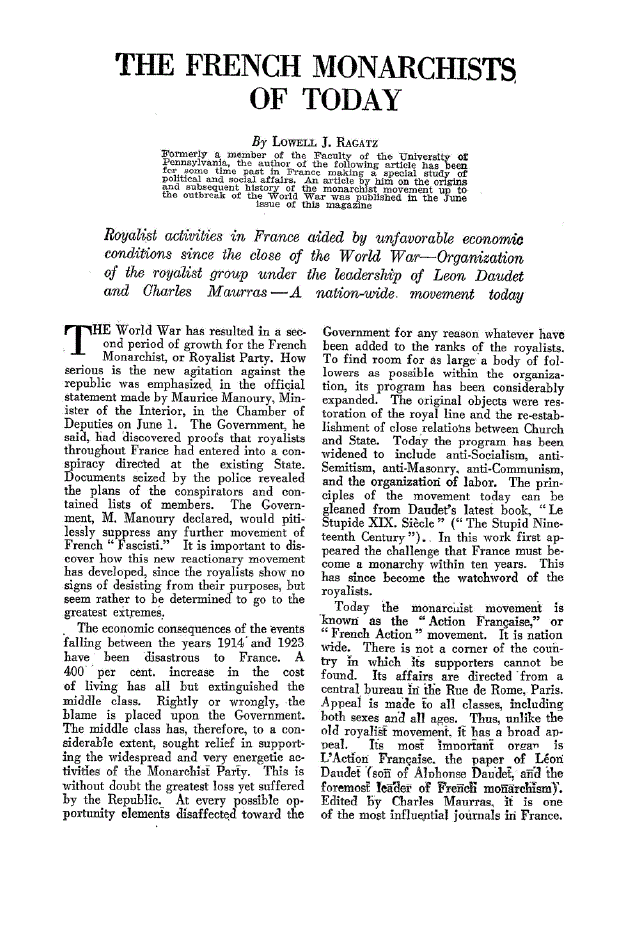 First page of The French Monarchists of Today