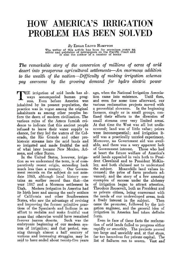 First page of How America’s Irrigation Problem has been Solved