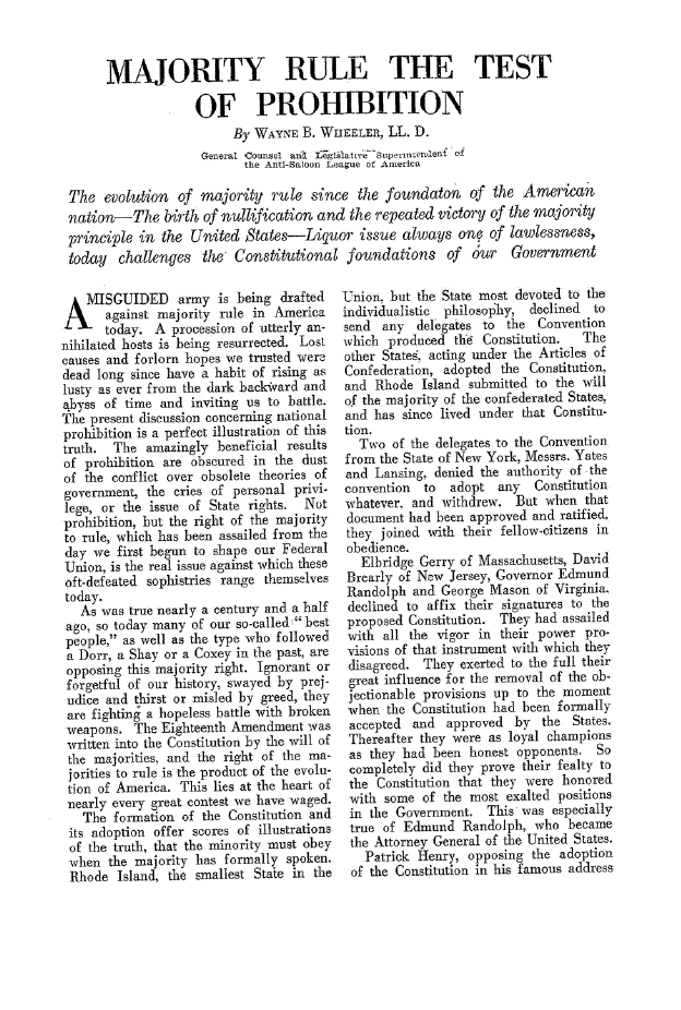 First page of Majority Rule the Test of Prohibition