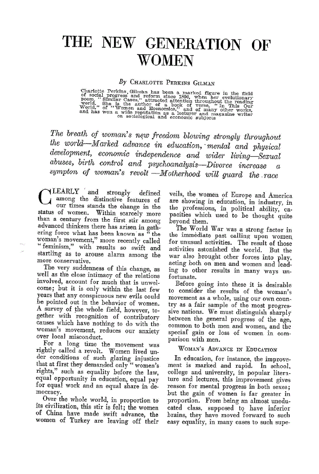 First page of The New Generation of Women