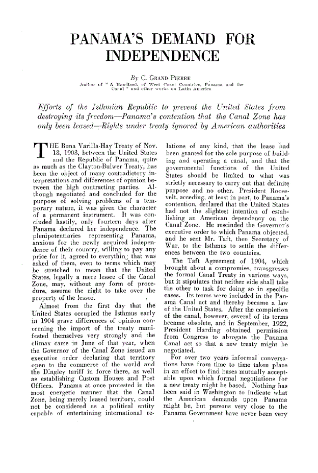 First page of Panama’s Demand for Independence
