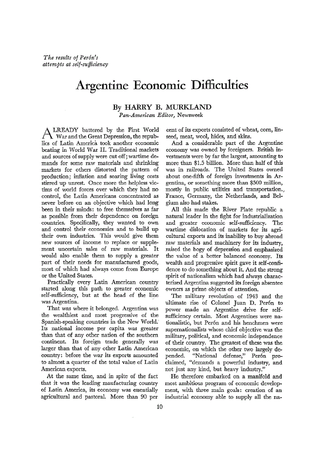 First page of Argentine Economic Difficulties