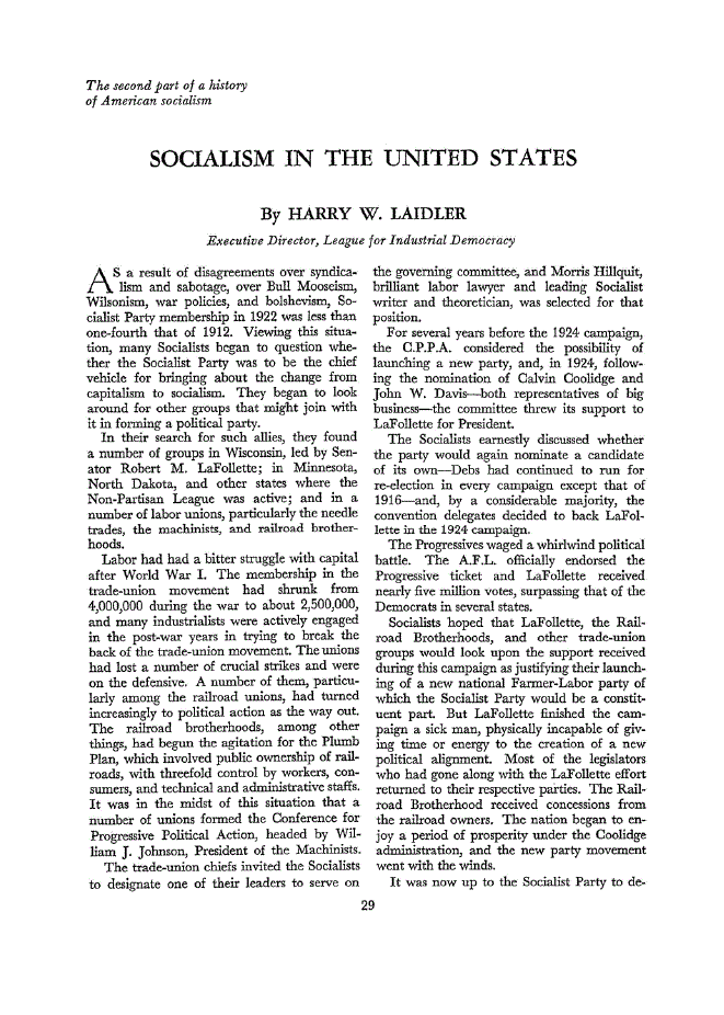 First page of Socialism in the United States