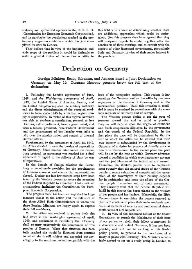 First page of Declaration on Germany
