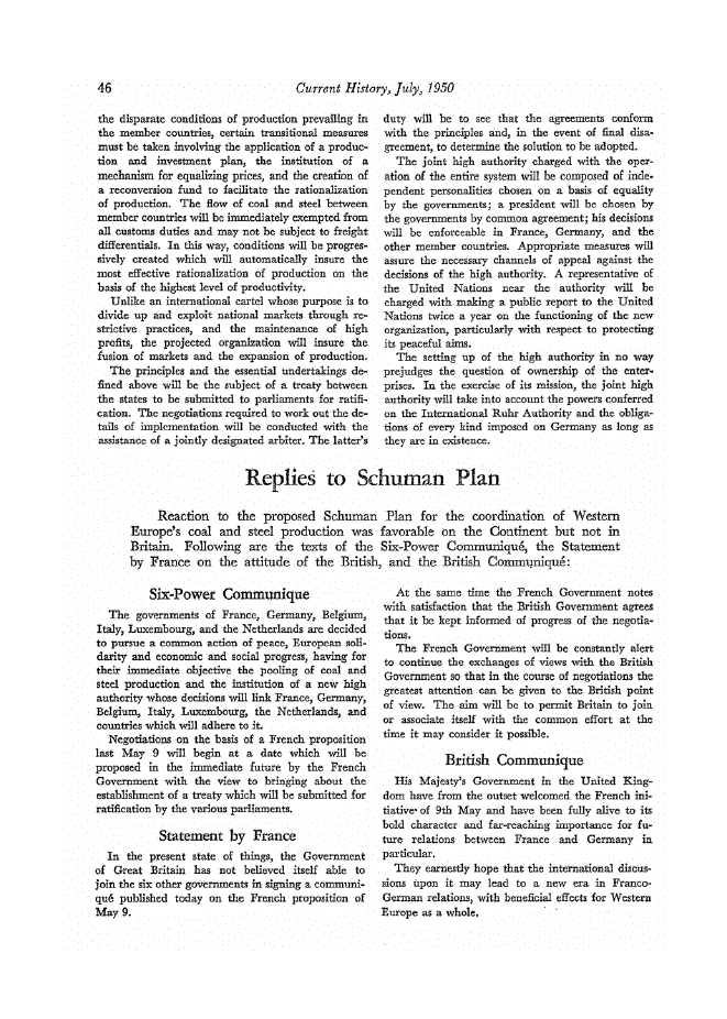 First page of Replies to Schuman Plan