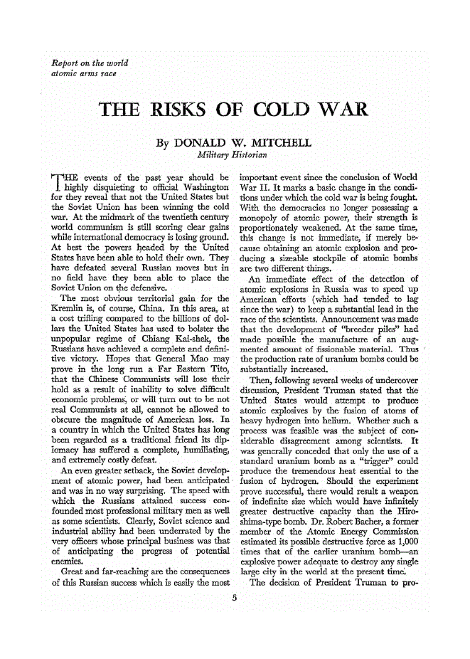 First page of The Risks of Cold War