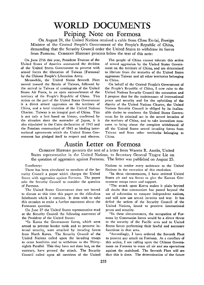 First page of Austin Letter on Formosa