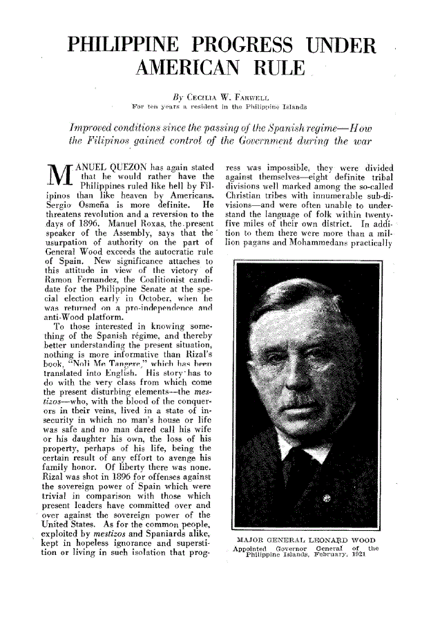 First page of Philippine Progress Under American Rule