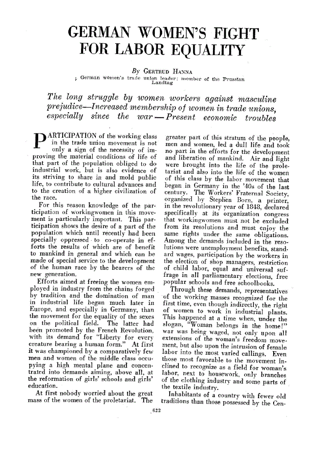 First page of German Women’s Fight for Labor Equality