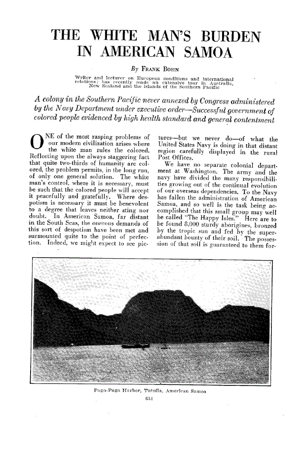 First page of The White Man’s Burden in American Samoa
