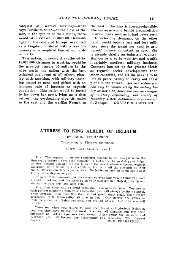 First page of Address to King Albert of Belgium