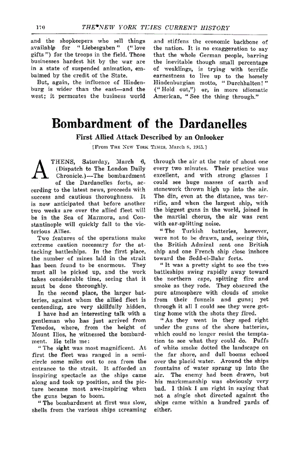 First page of Bombardment of the Dardanelles<subtitle>First Allied Attack Described by an Onlooker</subtitle>