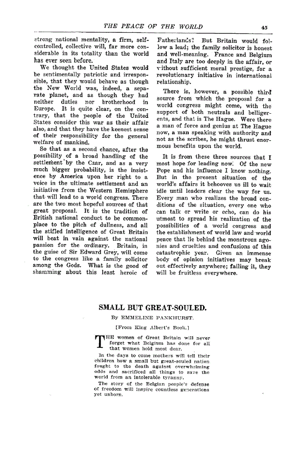 First page of Small But Great-Souled<subtitle>A Famous Englishman’s Diagnosis of the War Disease and His Prescription for a Permanent Cure</subtitle>