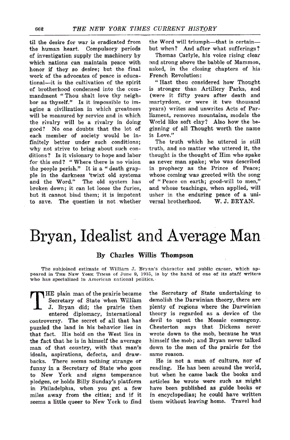 First page of Bryan, Idealist and Average Man