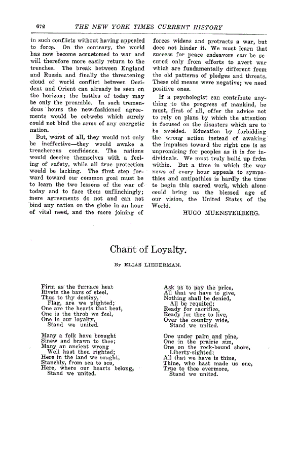 First page of Chant of Loyalty