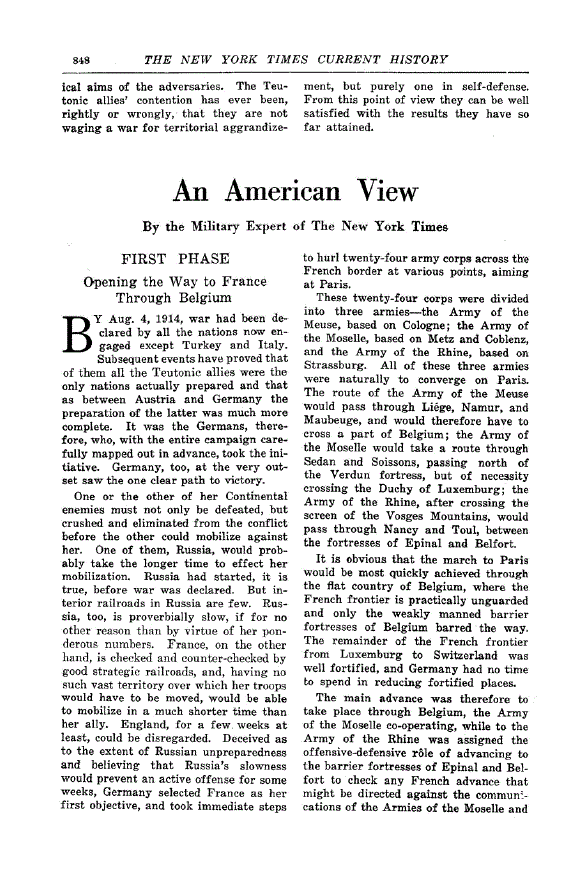 First page of An American View<subtitle>By the Military Expert of the New York Times</subtitle>