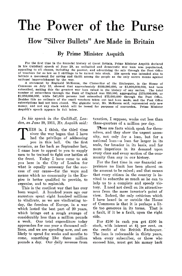 First page of The Power of the Purse<subtitle>How “Silver Bullets” are Made in Britain</subtitle>