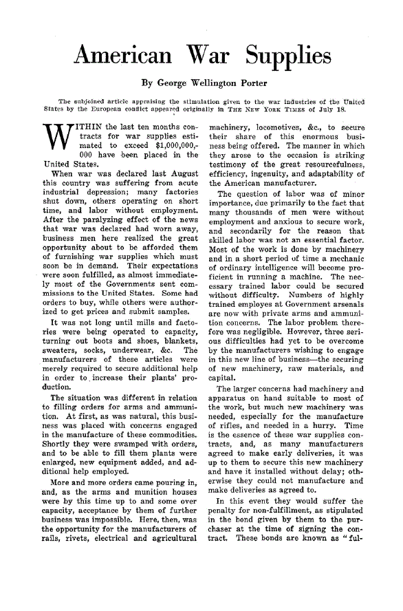 First page of American War Supplies